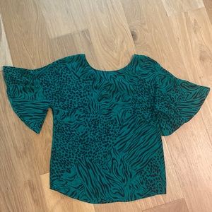 Cabi green animal print rayon blouse